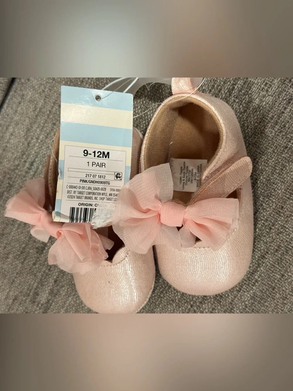 Cat & Jack Baby Girl Pink Bow Shimmer Dress Shoes Crib Booties 9-12 months NWT